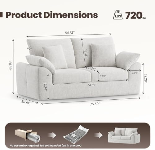 75.6" Cloud Boneless Sofa, Loveseat Couches - Image 2