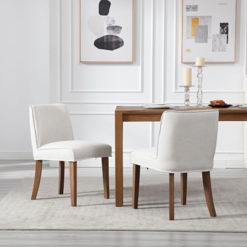 Upholstered Parsons Chair Set of 2, Linen Fabric Solid White Dining Chairs by DMFurniture