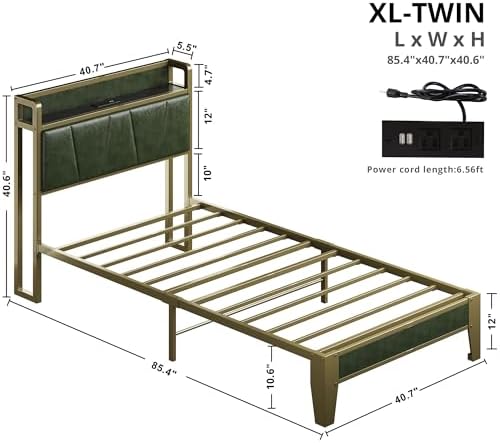 LIKIMIO XL Twin Bed Frame with Storage Headboard & Charging Station - Image 2