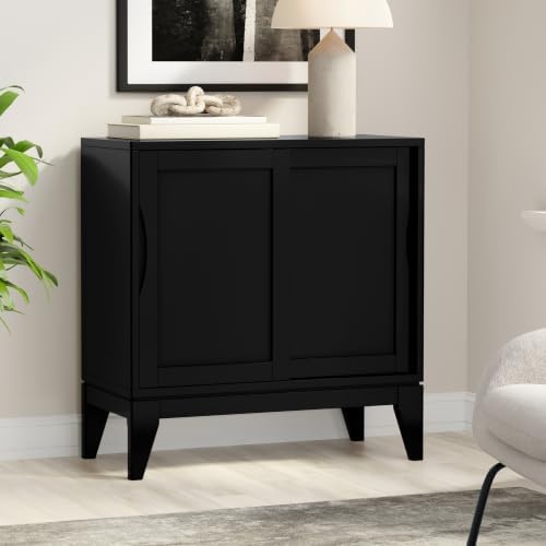 SIMPLIHOME Harper 30" Wide Solid Wood Storage Cabinet in Black - Image 2