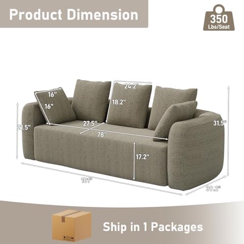 Curved Modern Couch Sofa, Boneless Couch, Modern 3 Seater Cloud Couch, Deep Seat - Image 2