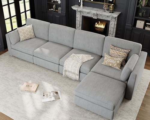 Oversized Modular Sectional Sofa L-Shaped Cloud Couches Gray - Image 3
