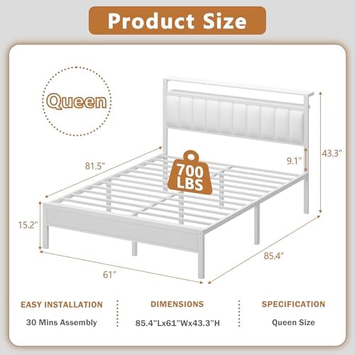 Furnulem White Queen Bed Frame - Image 2