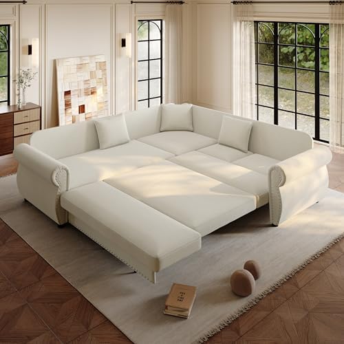 88.2" Chenille Vintage L-Shaped Pull-Out Sectional Sleeper Sofa Bed - Image 2