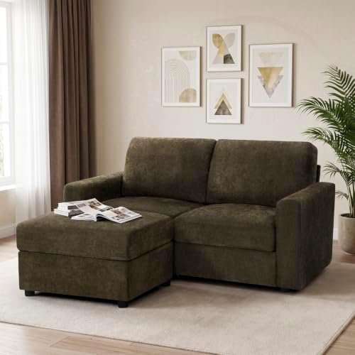 69” Chenille Loveseat Couch W/Movable Ottoman - Image 3