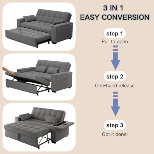 Gizoon 63.6" Convertible Sofa Bed, 3-in-1 Loveseat Sleeper, Small Couch - Image 4