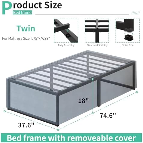Lutown-Teen 18 Inch Twin Bed Frames - Image 2
