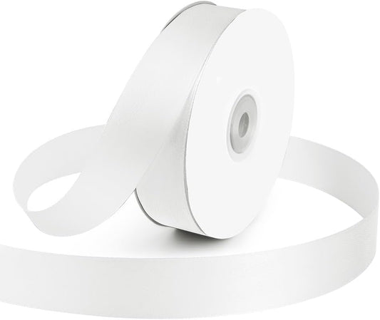 KMER LIFE 1 inch Wide x 50 Yards White Single Faced Polyester Satin Ribbon, White Satin Ribbon Perfect for Wedding Decor, Wreath, Crafts, Gift Wrapping & Other Projects (White)