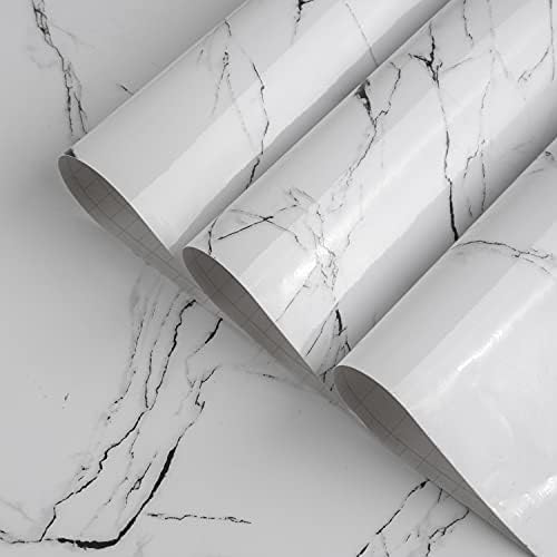White Marble Contact Paper Textured White Granite Wallpaper Peel Stick by TOTIO