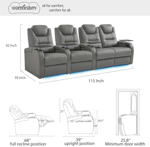 comfiroom Home Theater Seating, Top-Grain Leather Power Recliner Chair - Image 2