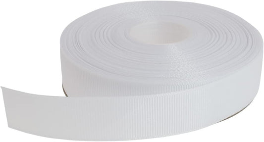 Solid Grosgrain Ribbon 25 Yard Each Roll 100% Polyester Woven Edge (3/4", White)