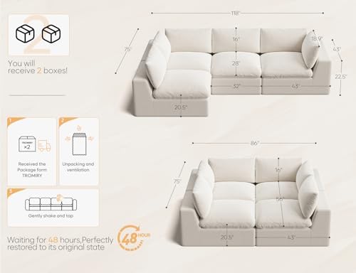 120" Cloud Sectional Couch | Oversize Boneless Couches - Image 2