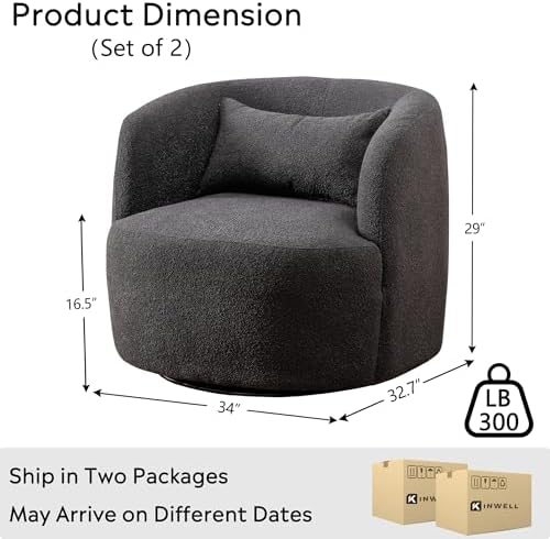 KINWELL 34" W Boucle Swivel Barrel Chairs - Image 2