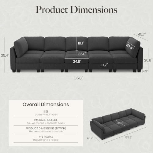 Belffin Cloud Couch with Deep Seat Linen Sectional Sleeper Sofa Apartment - Image 2