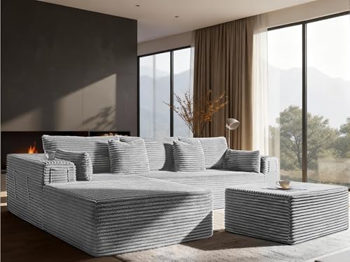 108" Oversized Cloud Sectional Couch, Comfort U Shaped Boneless Couch by VYUXWO