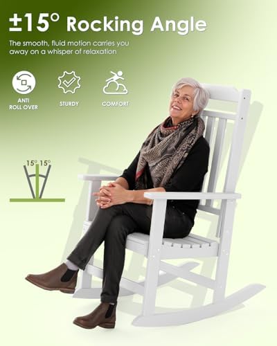 GREENVINES Outdoor Rocking Chairs Set, 2 Rockers w/ 1 Side Table - Image 6
