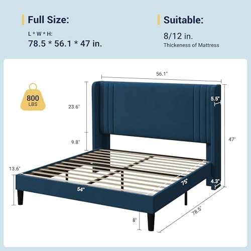 Allewie Full Size Velvet Platform Bed Frame, Tall Wingback Headboard - Image 2