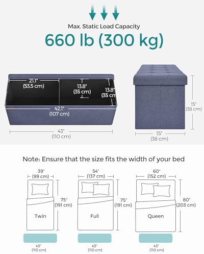 SONGMICS 43.3 Inches Folding Storage Ottoman Bench, Load 660 lb - Image 3