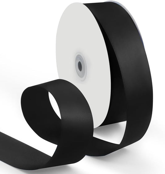 1-1/2 Inch 100 Yards Satin Ribbon Black, Solid Color Fabric Ribbon for Gift Wrapping, Wedding, Polyester Gift Ribbon for Birthday Party Decoration, Craft, Hair, Floral, Sewing