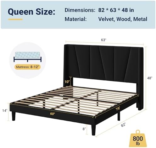 Allewie Queen Size Platform Velvet Bed Frame - Image 2