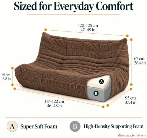N&V Fireside Loveseat, Mid Century Armless Twin Size Floor Sofa, Soft Premium - Image 2