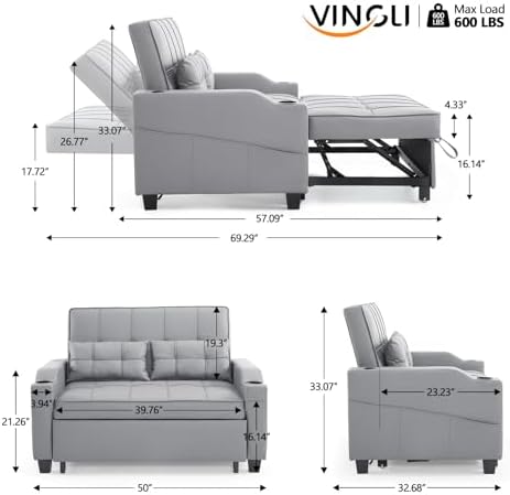 VINGLI Convertible Loveseat Sleeper Sofa Bed, Pullout Couch - Image 3