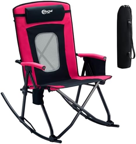 Portal Oversized Folding Rocking Camping Chair Portable 400 lbs Pink by PORTAL