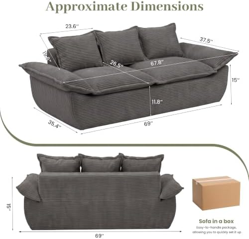 JUIKURY 70" Convertible Corduroy Sofa Bed, Boneless Foldable Loveseat Sleeper - Image 2