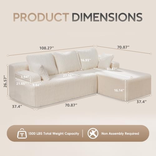 Hobestluk Boneless Couches Modular Sectional Sofa L-Shape Oversized Chaise - Image 2