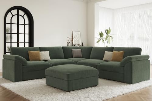 EASE MOOSE Green Sectional Modular Sofa, Oversized v Shape Sectional Couch by EASEMOOSE