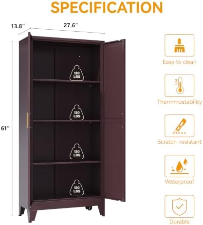 Metal Pantry Cabinet, Cherry Red Kitchen Storage Cabinets - Image 3