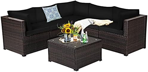 Tangkula 6 Pieces Patio Furniture Set, Outdoor Rattan Sofa Set, Wicker by TANGKULA