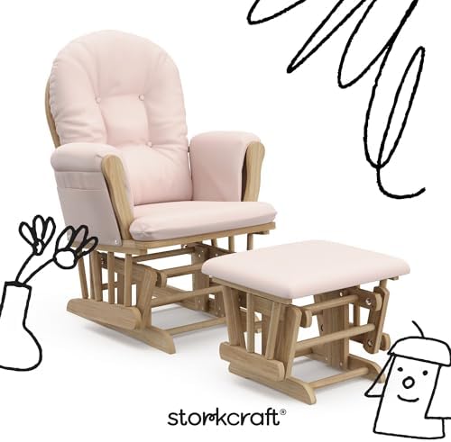 Storkcraft Premium Hoop Glider & Ottoman, Natural/Pink - Image 3