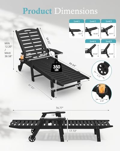 Ciokea Lounge Chair Outdoor Set of 2, 5-Position Adjustable Patio Lounge Chairs - Image 2