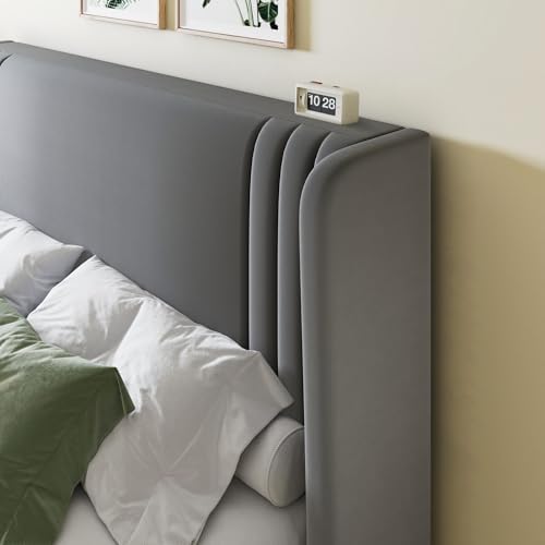 Allewie King Size Velvet Platform Bed Frame, Tall Wingback Headboard - Image 4