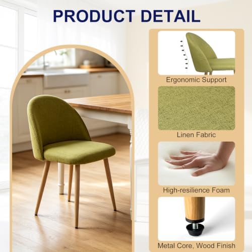 Lightdot Dining Chairs Set of 2, Ergonomic Curved Backrest Kitchen Chairs - Image 5