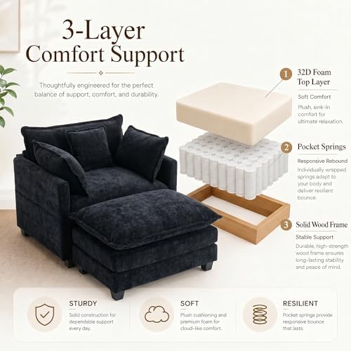 41" Oversized Chair with Ottoman, Chenille Reading Chair and a Half, Deep Seat - Image 5