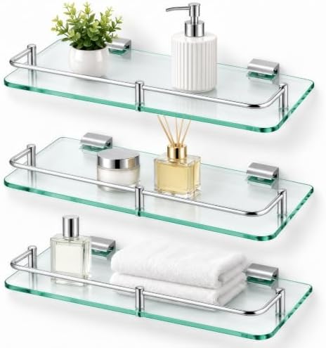 3 Pack Bathroom Glass Shelf, 15.7in Wall Mount Modern Floating Shelf by Unknown