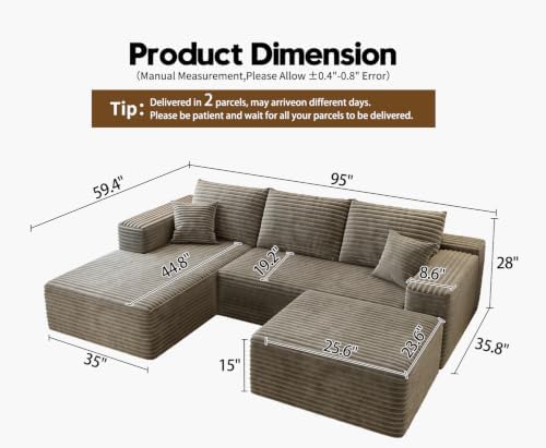 Settab 95" Boneless Couch Modular Sectional Sofa - Image 2