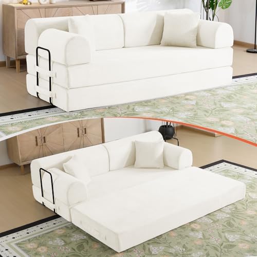 79" Memory Foam Sofa Bed, High Backrest Convertible Futon Boneless Couch by KSTNLUXQ