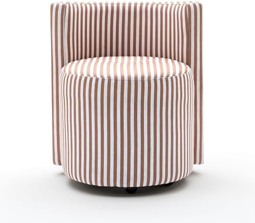 TOV Furniture Alyssa Brown Striped Linen Rolling Desk Chair - Image 4