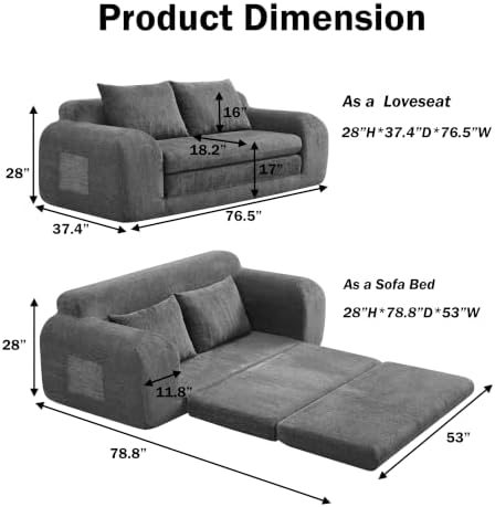 Fold Out Chair Bed, Folding Sofa Bed, 2 in 1 Convertible Sleeper Chair Bed - Image 2