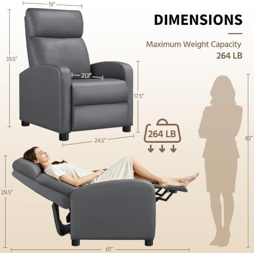 Yaheetech Recliner Chair with 3 Adjustable Angles Living Room Chairs Gray - Image 3