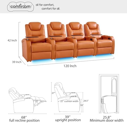 comfiroom Home Theater Seating, Top-Grain Leather Power Recliner Chair - Image 2