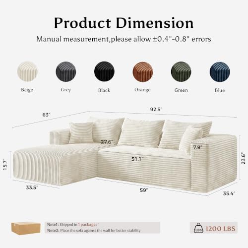 Boneless Couches for Living Room, L Shape Modular Sectional Sofa - Image 2