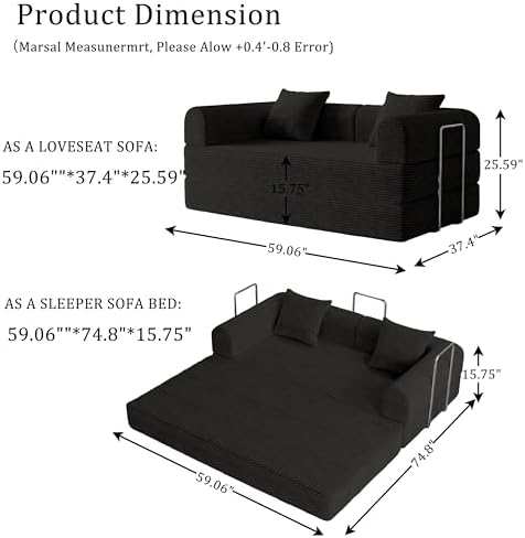 Futon Sofa Bed Modular Loveseat Sleeper Folding Pull Out Couch - Image 2