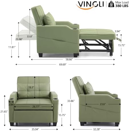 VINGLI Convertible Sleeper Chair Bed, Pull Out Sofa Couch - Image 2