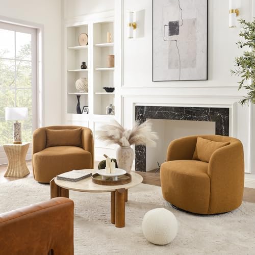 KINWELL 34" W Boucle Swivel Barrel Chairs - Image 3