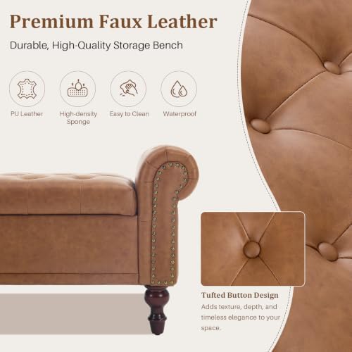 SOFTHION 67" Storage Bench for Bedroom, Linen Upholstered - Image 4