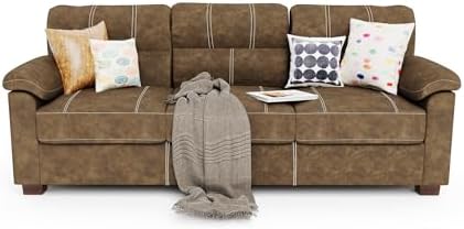 Ribilake 80 Inch Brown Faux Leather Sofa Couch - Image 3